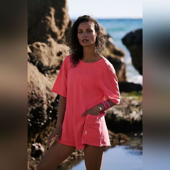 NWOT FREE PEOPLE Hot Shot Tee Romper - Electric Sunset - Picture 5 of 11